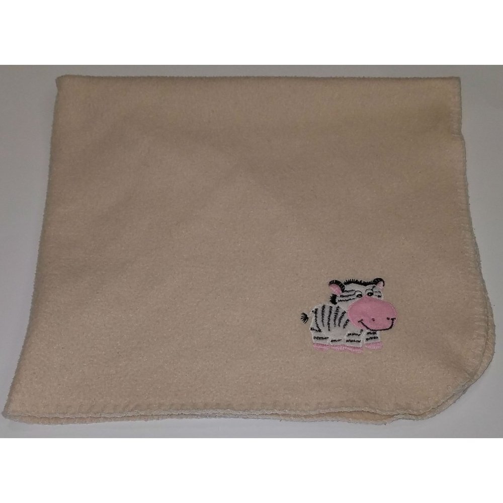 Zebra Tan Fleece Baby Blanket Lovey Security Thin Brown Black White Pink
